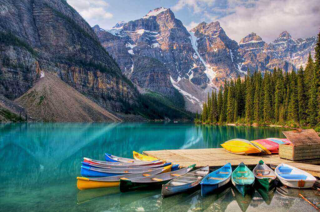 Canoes On The Moraine Lake