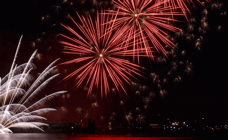 overview of fireworks in the sky