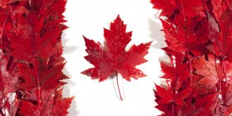 Canadian flag made from maple leaves