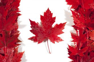 Canadian flag made from maple leaves