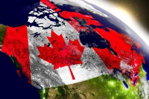 Canada on the world globe
