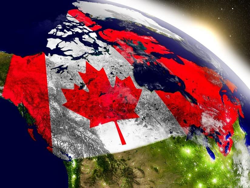 Canada on the world globe