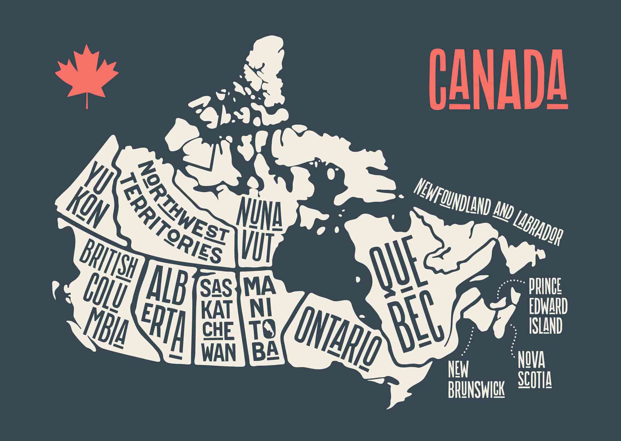 map of Canada's provinces and territories