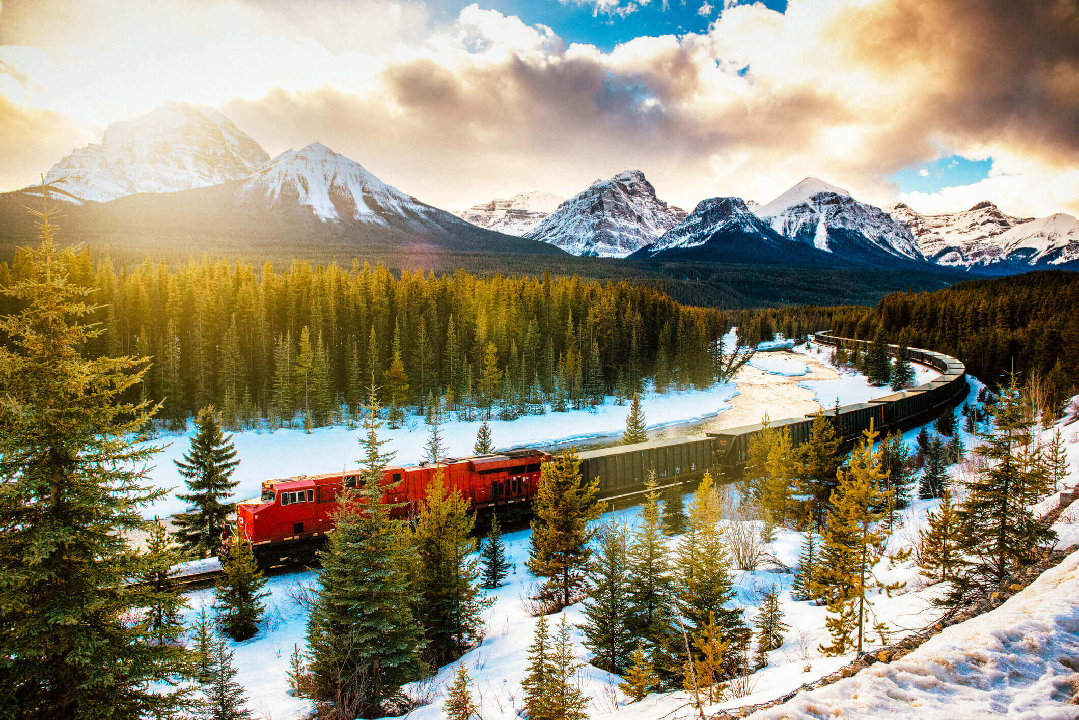 train travelling in the mountain