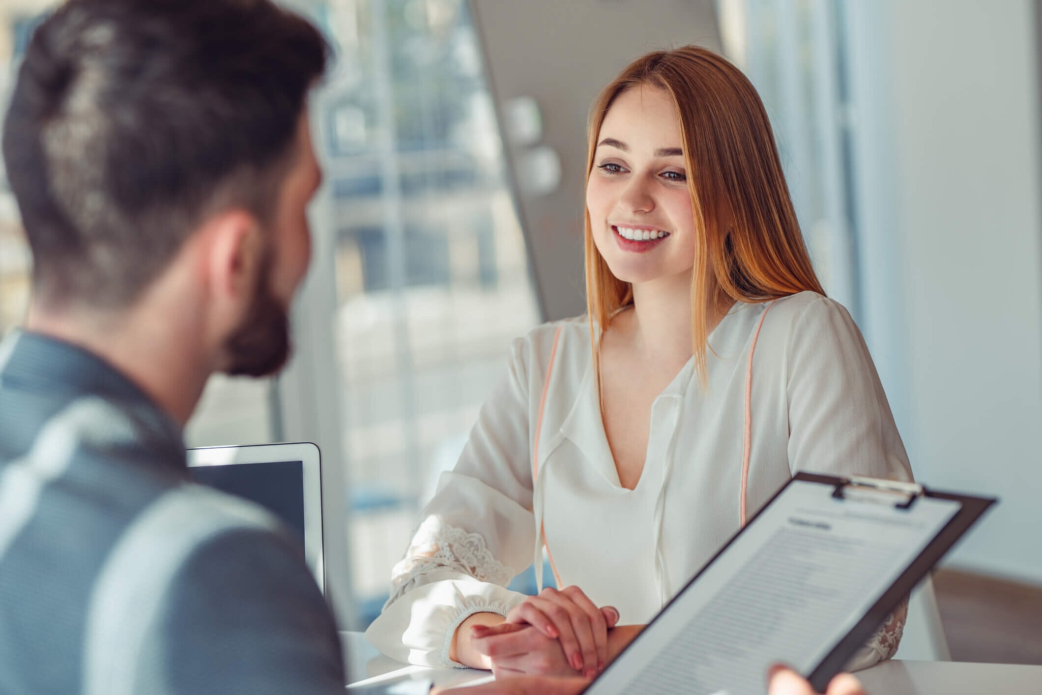 a young woman during a job interview